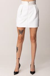 Elisabetta Franchi Minigonna Dettagli Smoking e Zip GO10556E2 AVORIO