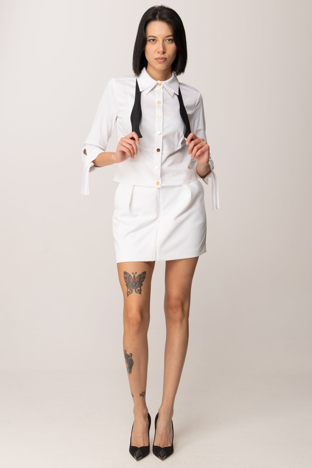 Elisabetta Franchi Minigonna Dettagli Smoking e Zip GO10556E2 AVORIO