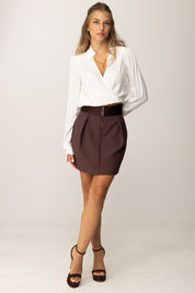 Elisabetta Franchi Minigonna Dettagli Smoking e Zip GO10556E2 MERLOT