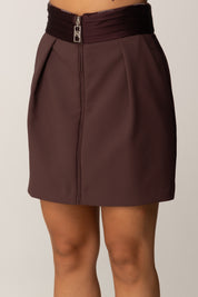 Elisabetta Franchi Minigonna Dettagli Smoking e Zip GO10556E2 MERLOT