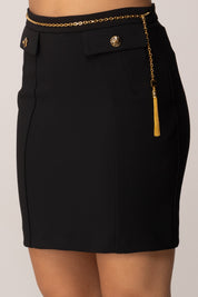 Elisabetta Franchi Minigonna In Doppio Crêpe con Catena Gioiello GO14857E2 NERO