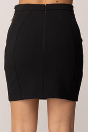 Elisabetta Franchi Minigonna In Doppio Crêpe con Catena Gioiello GO14857E2 NERO