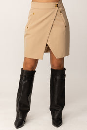 Elisabetta Franchi Minigonna In Gabardina Misto Lana GO12656E2 HONEY