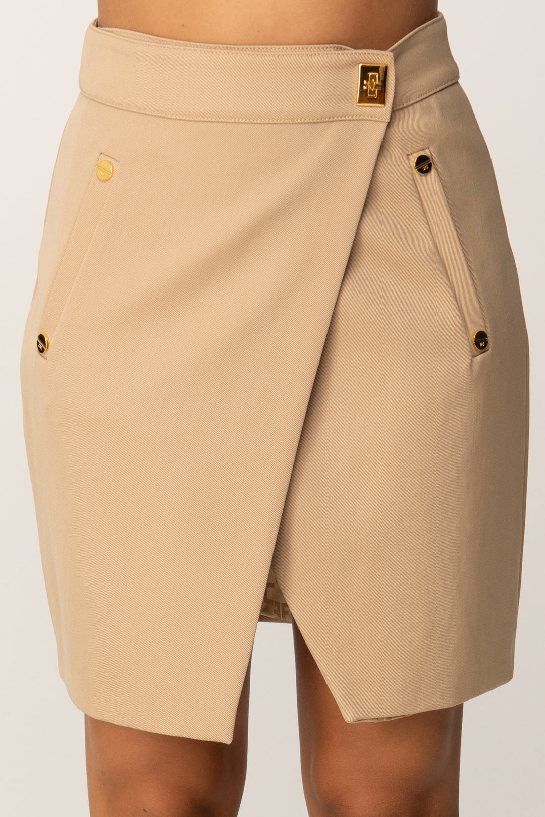 Elisabetta Franchi Minigonna In Gabardina Misto Lana GO12656E2 HONEY