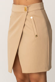 Elisabetta Franchi Minigonna In Gabardina Misto Lana GO12656E2 HONEY