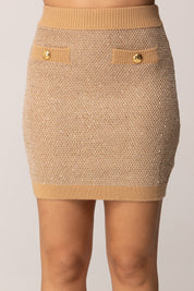 Elisabetta Franchi Minigonna In Maglia con Paillettes e Bottoni Gold GK23T57E2 HONEY