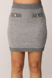 Elisabetta Franchi Minigonna In Maglia con Paillettes e Bottoni Gold GRIGIO MELANGE GK23T57E2