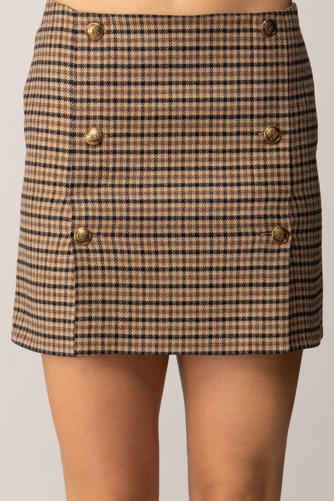 Twin-set Minigonna In Misto Lana Check 252TT2422 SMALL CHECK CAMMELLO/NERO