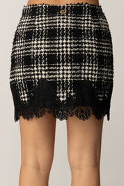 Twin-set Minigonna In Misto Lana con Bordo In Pizzo 252TT2112 BIG CHECK NERO/NEVE