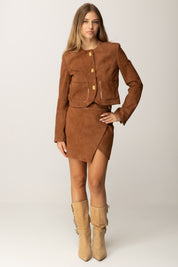 Elisabetta Franchi Minigonna In Suede con Dettagli In Vinile GP07G56E2 BROWN SUGAR