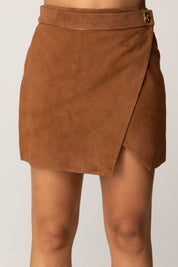 Elisabetta Franchi Minigonna In Suede con Dettagli In Vinile GP07G56E2 BROWN SUGAR