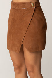 Elisabetta Franchi Minigonna In Suede con Dettagli In Vinile GP07G56E2 BROWN SUGAR