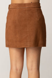 Elisabetta Franchi Minigonna In Suede con Dettagli In Vinile GP07G56E2 BROWN SUGAR