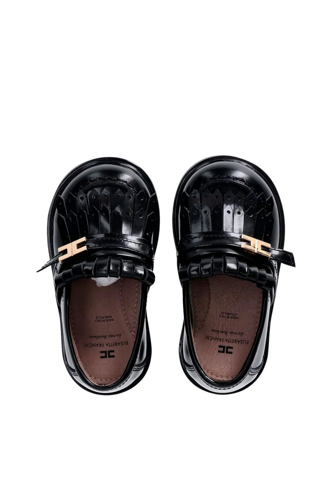 Elisabetta Franchi La mia Bambina Mocassini In Vernice con Logo e Dettagli Smerlati F1A4-E0372-0406930-BLACK