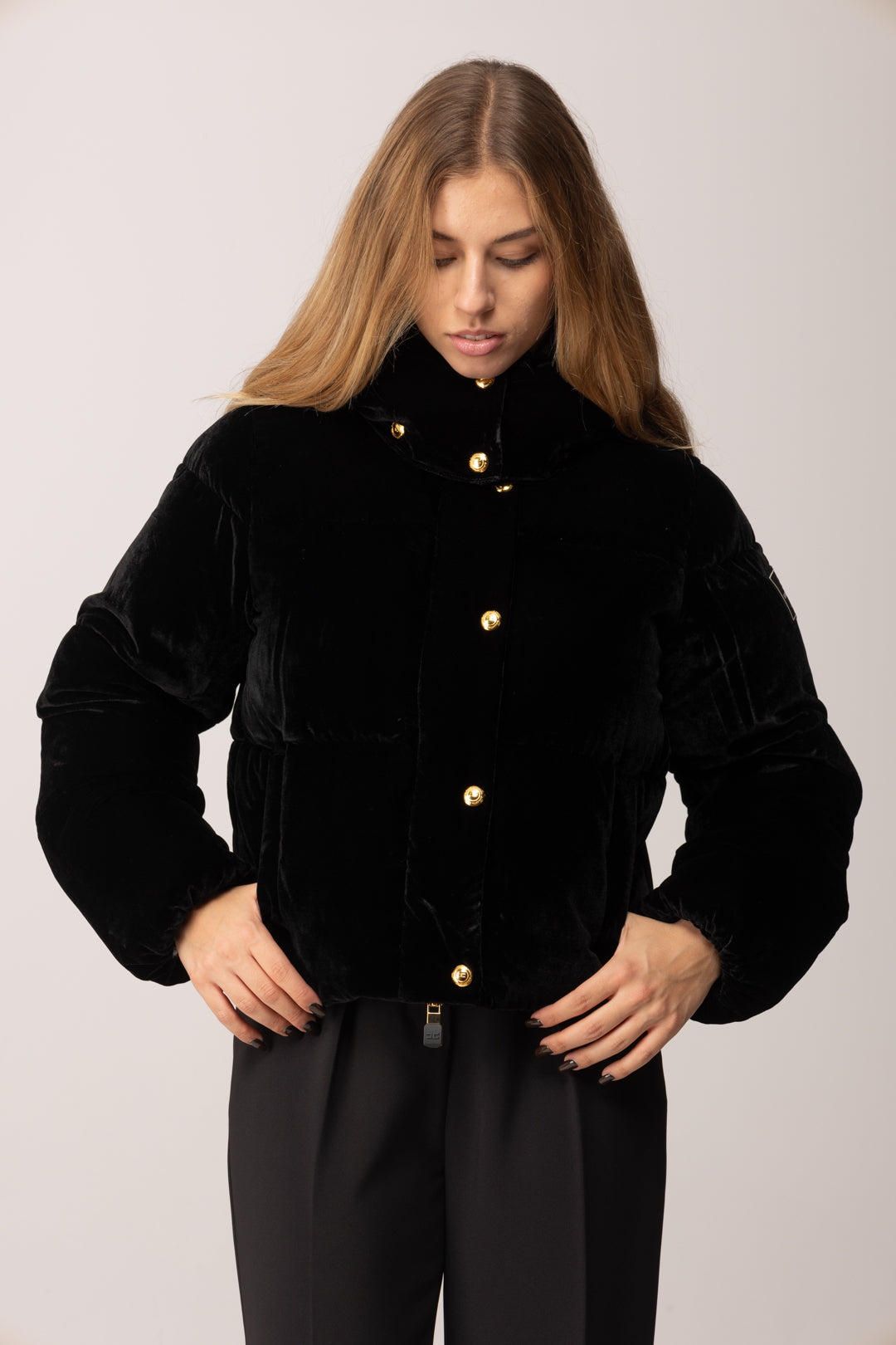 Elisabetta Franchi Piumino Corto In Velluto PI82D56E2 NERO