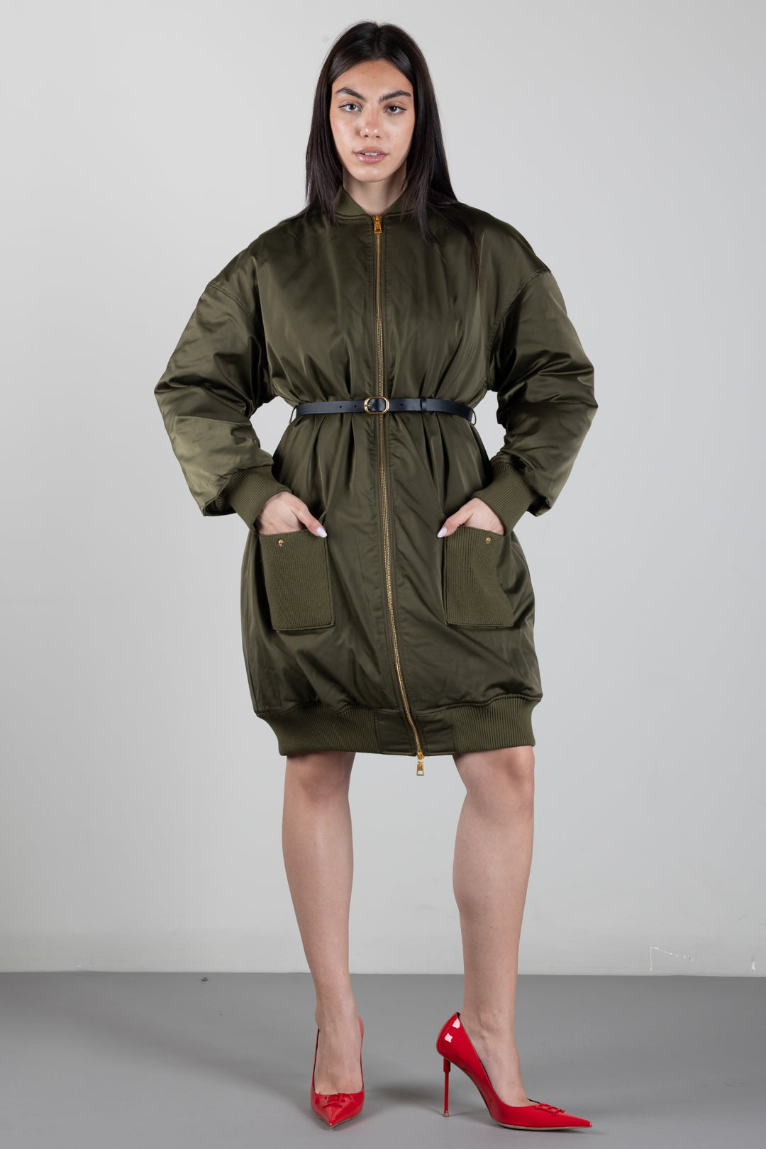 Doudoune longue oversize avec ceinture