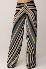 Akep Pantalone In Maglia con Righe Diagonali e Lurex AZZURRO PTKD11010