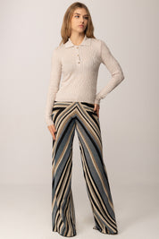 Akep Pantalone In Maglia con Righe Diagonali e Lurex AZZURRO PTKD11010