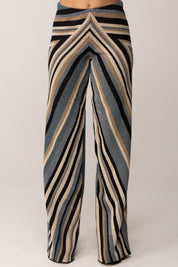 Akep Pantalone In Maglia con Righe Diagonali e Lurex AZZURRO PTKD11010