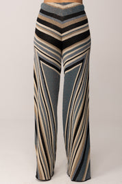 Akep Pantalone In Maglia con Righe Diagonali e Lurex AZZURRO PTKD11010