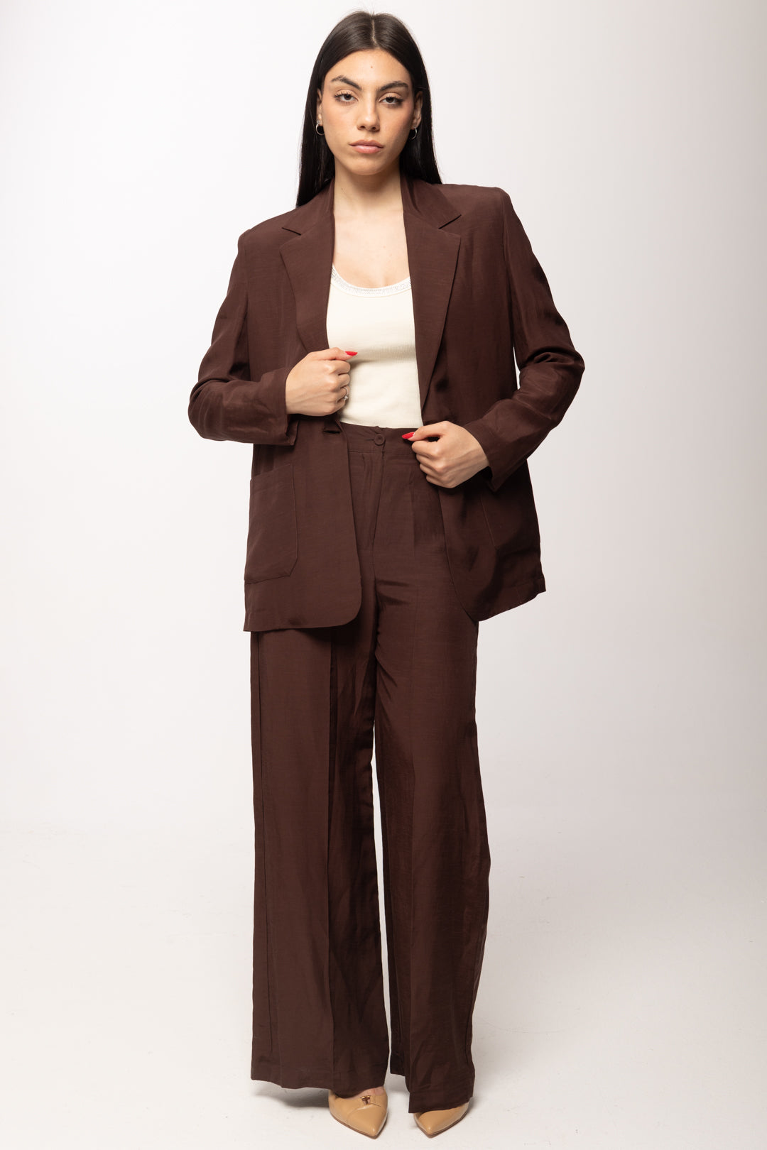 Hanita Pantalone Palazzo Fluido a Vita Alta H.P1639.4572 EBANO