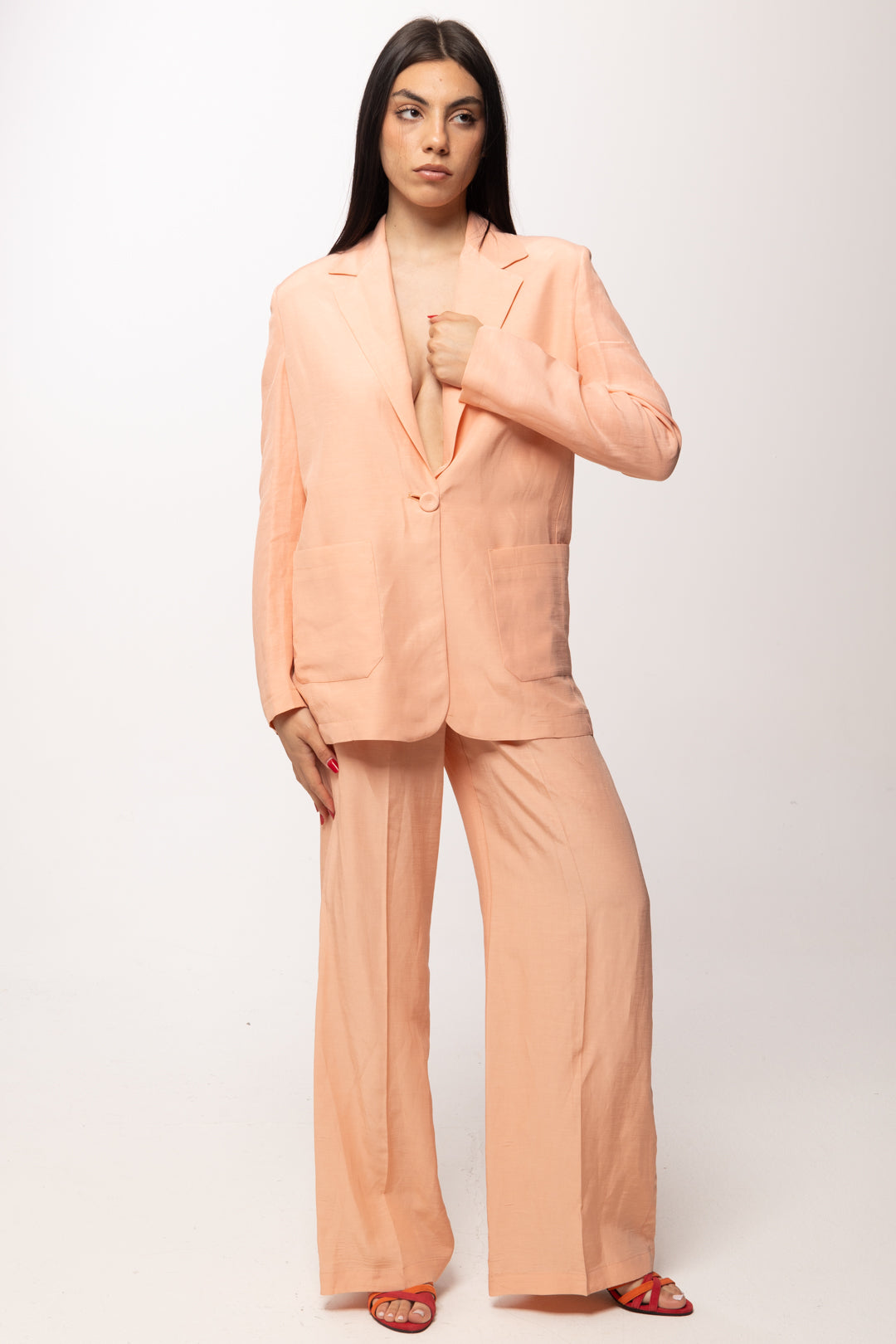 Hanita Pantalone Palazzo Fluido a Vita Alta H.P1639.4572 ROSA TRAMONTO