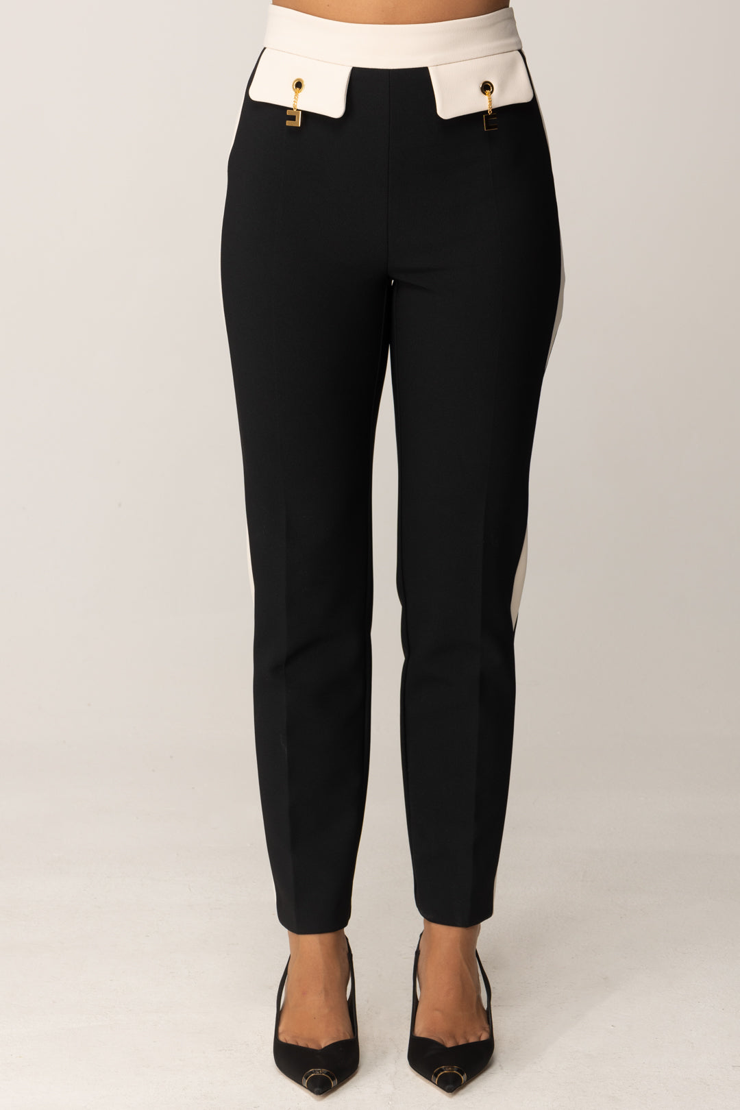Elisabetta Franchi Pantaloni Bicolor con Charms PAT0156E2 NERO/MILK