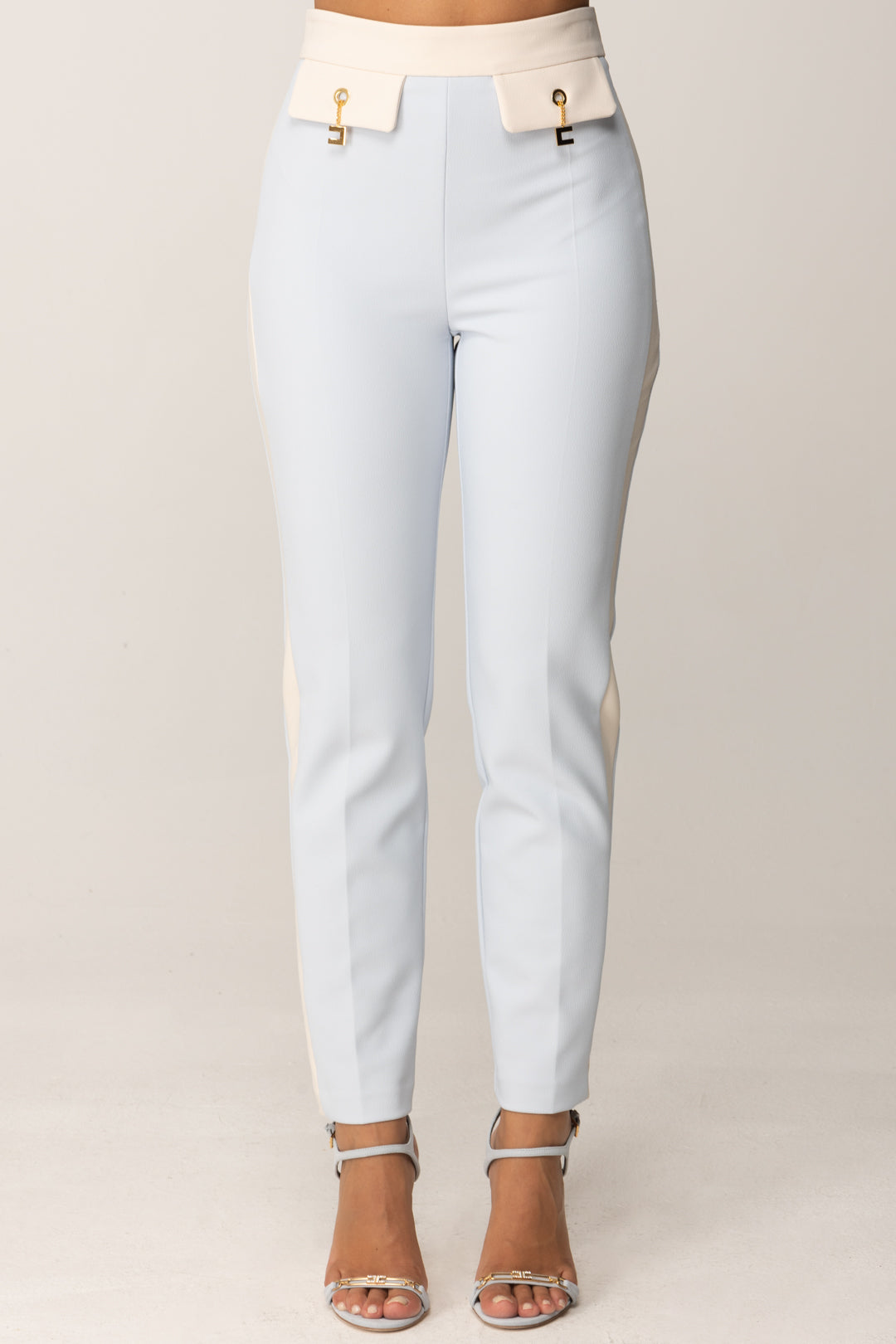 Elisabetta Franchi Pantaloni Bicolor con Charms PAT0156E2 STARLIGHT/MILK