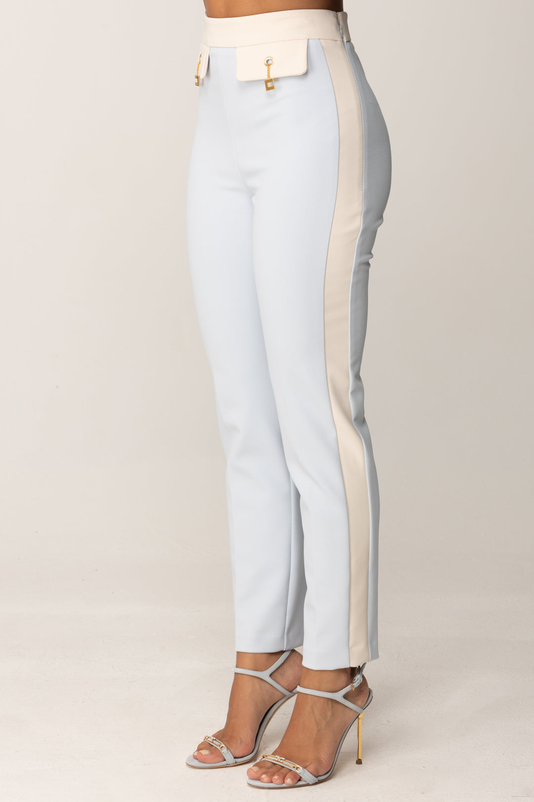 Elisabetta Franchi Pantaloni Bicolor con Charms PAT0156E2 STARLIGHT/MILK