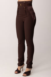 Elisabetta Franchi Pantaloni Bustier con Inserti In Raso PA18062E2 CACAO