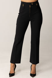 Elisabetta Franchi Pantaloni Doppio Crepe con Zip In Vita PA10856E2 NERO