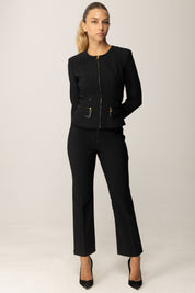 Elisabetta Franchi Pantaloni Doppio Crepe con Zip In Vita PA10856E2 NERO