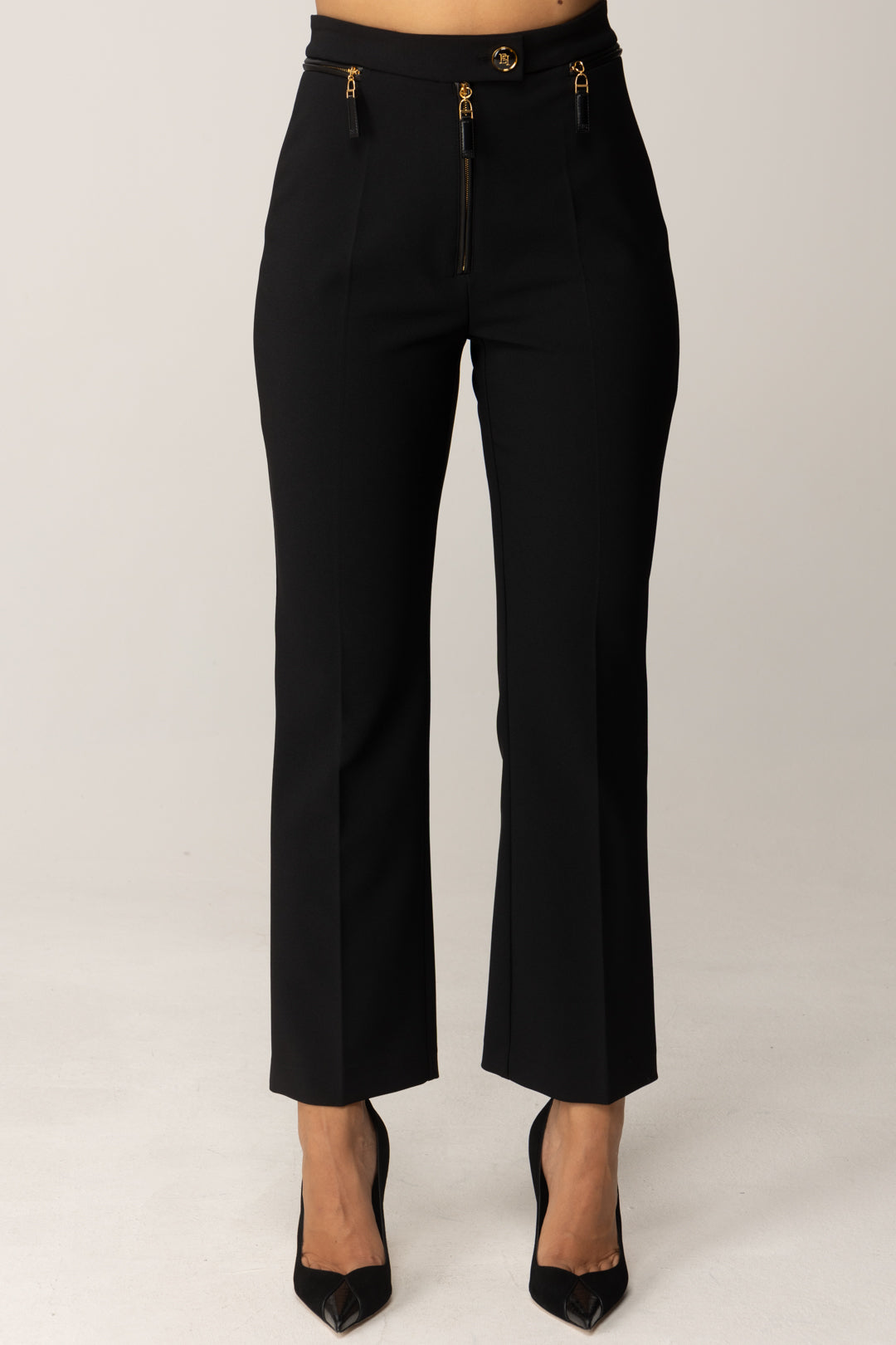 Elisabetta Franchi Pantaloni Doppio Crepe con Zip In Vita PA10856E2 NERO