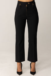 Elisabetta Franchi Pantaloni Doppio Crepe con Zip In Vita PA10856E2 NERO