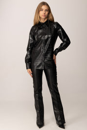 Elisabetta Franchi Pantaloni Effetto Pelle Stampa Cocco PA14258E2 NERO