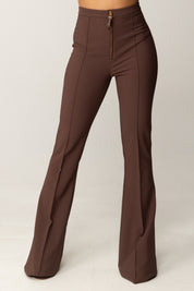 Elisabetta Franchi Pantaloni Flare In Doppio Crêpe con Zip PA12256E2 COFFEE