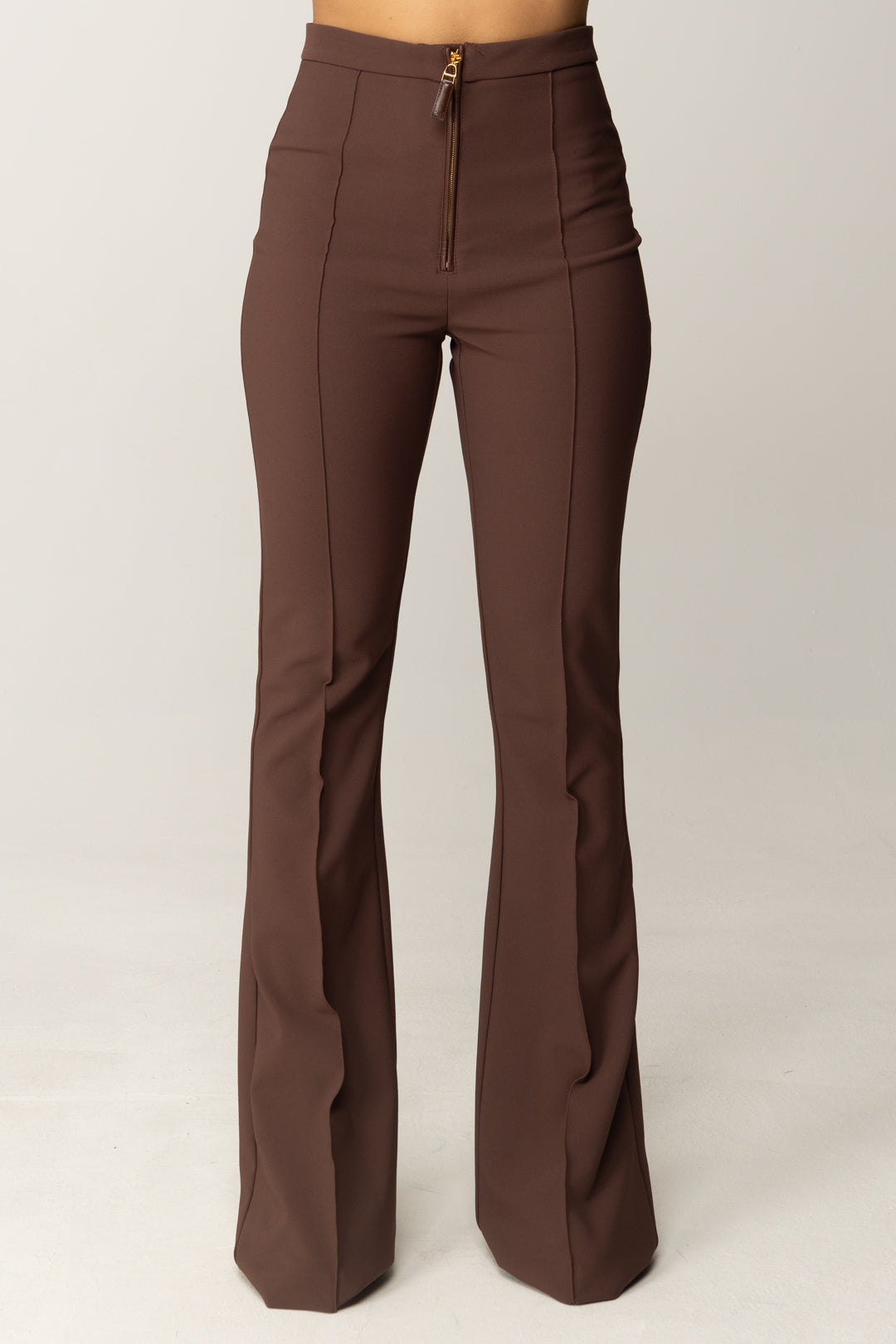 Elisabetta Franchi Pantaloni Flare In Doppio Crêpe con Zip PA12256E2 COFFEE