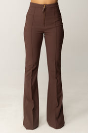 Elisabetta Franchi Pantaloni Flare In Doppio Crêpe con Zip PA12256E2 COFFEE