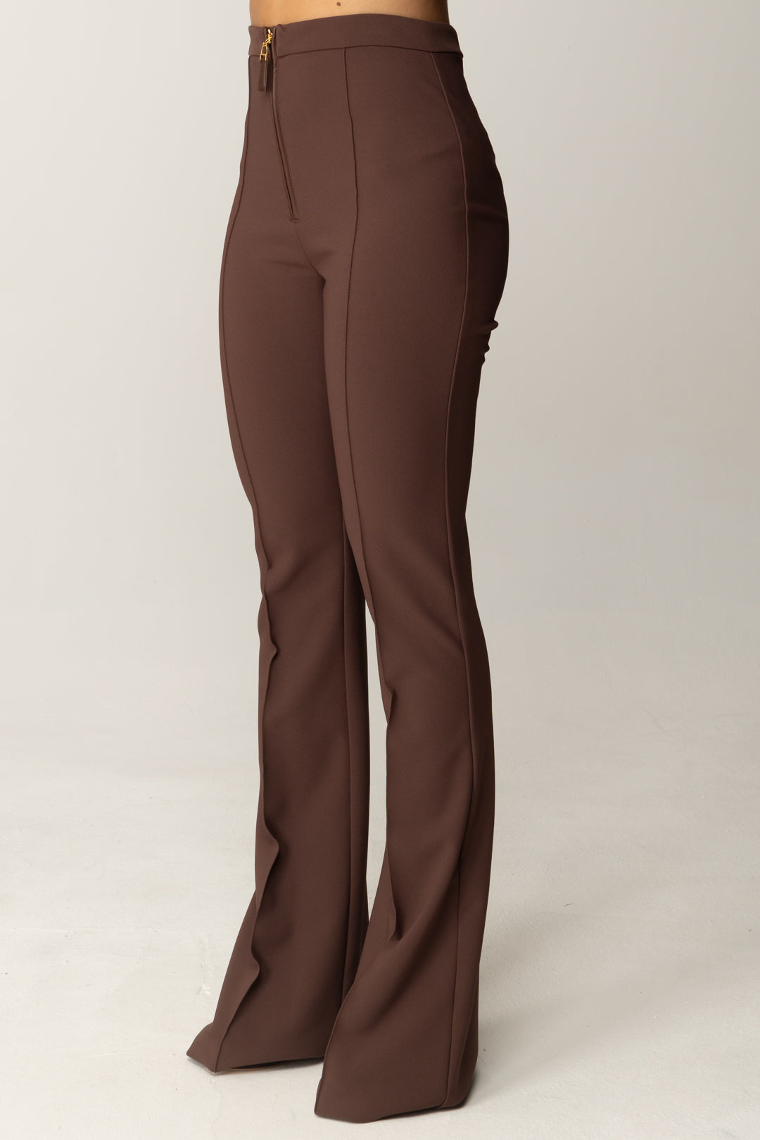 Elisabetta Franchi Pantaloni Flare In Doppio Crêpe con Zip PA12256E2 COFFEE