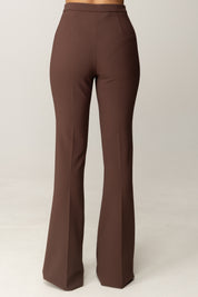 Elisabetta Franchi Pantaloni Flare In Doppio Crêpe con Zip PA12256E2 COFFEE