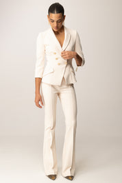 Elisabetta Franchi Pantaloni Flare In Doppio Crêpe con Zip PA12256E2 MILK