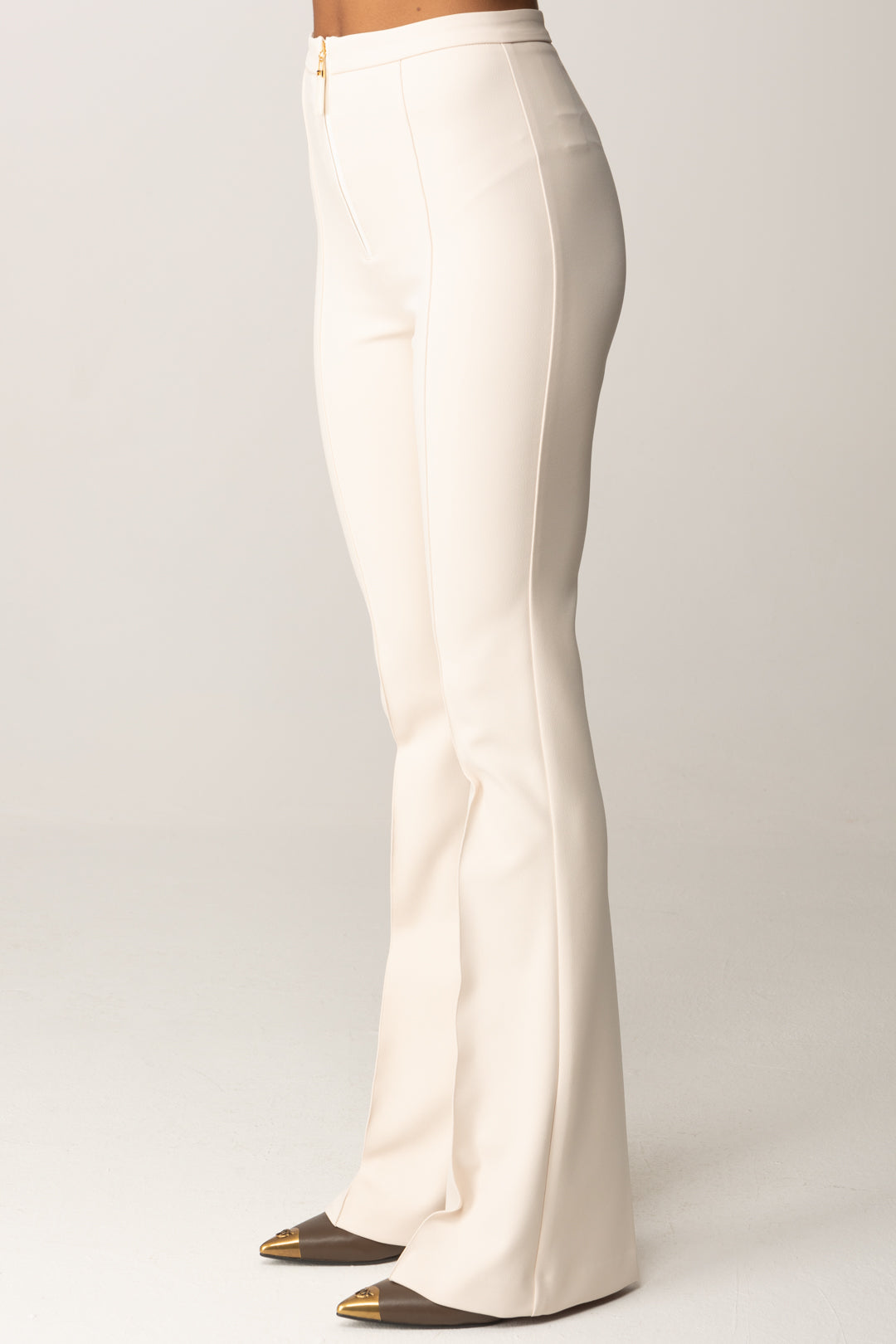 Elisabetta Franchi Pantaloni Flare In Doppio Crêpe con Zip PA12256E2 MILK