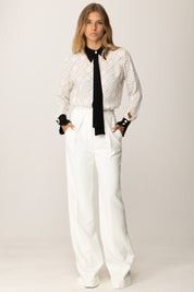 Elisabetta Franchi Pantaloni In Crêpe con Dettagli Smoking In Satin PA12656E2 AVORIO