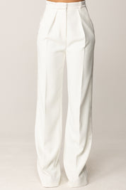 Elisabetta Franchi Pantaloni In Crêpe con Dettagli Smoking In Satin PA12656E2 AVORIO