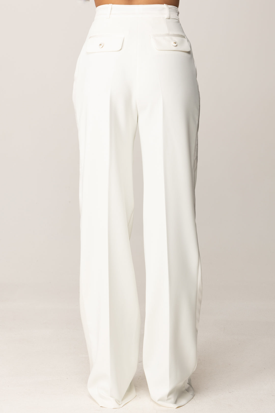 Elisabetta Franchi Pantaloni In Crêpe con Dettagli Smoking In Satin PA12656E2 AVORIO