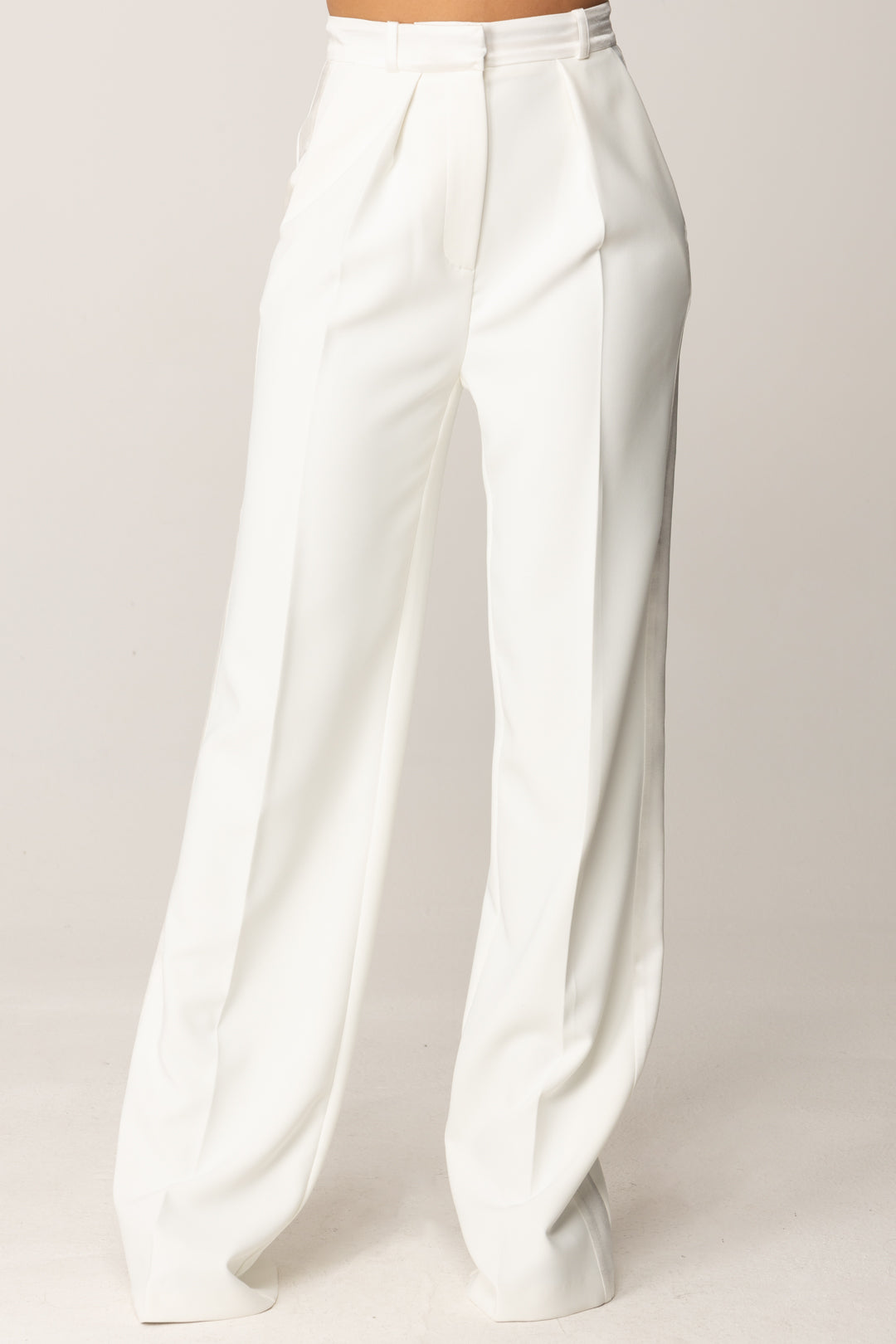 Elisabetta Franchi Pantaloni In Crêpe con Dettagli Smoking In Satin PA12656E2 AVORIO