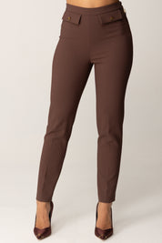 Elisabetta Franchi Pantaloni In Doppio Crepe con Pattine PA12056E2 COFFEE