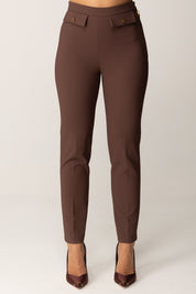 Elisabetta Franchi Pantaloni In Doppio Crepe con Pattine PA12056E2 COFFEE