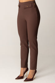 Elisabetta Franchi Pantaloni In Doppio Crepe con Pattine PA12056E2 COFFEE