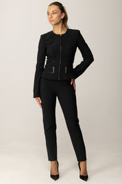 Elisabetta Franchi Pantaloni In Doppio Crepe con Pattine PA12056E2 NERO